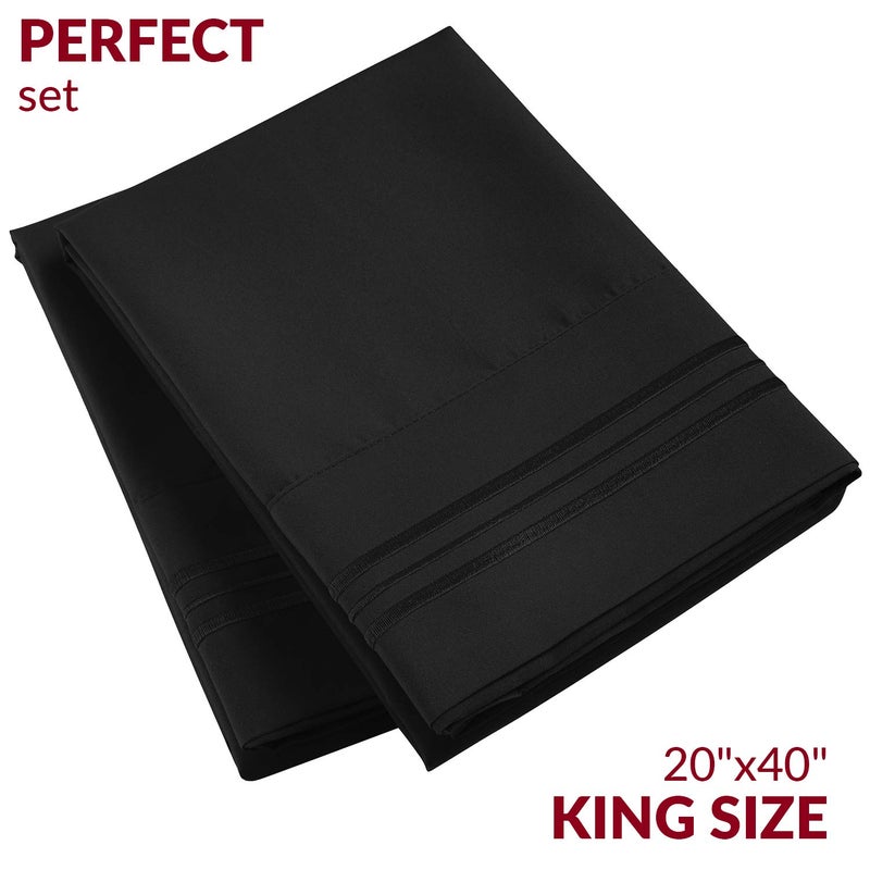 Mellanni Pillow Cases - Luxury, Extra Soft, Cooling Pillow Covers - 2 PC Iconic Collection Pillowcases - Envelope Closure (King 20" x 40", Black) - Image 2
